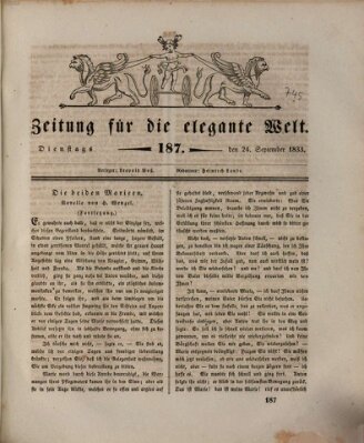 Zeitung für die elegante Welt Dienstag 24. September 1833