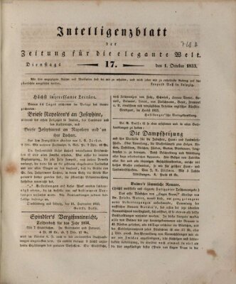 Zeitung für die elegante Welt Dienstag 1. Oktober 1833