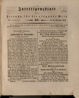 Zeitung für die elegante Welt Dienstag 12. November 1833