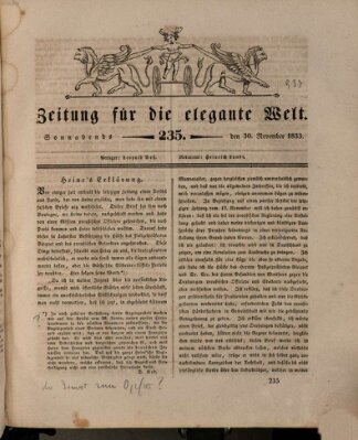 Zeitung für die elegante Welt Samstag 30. November 1833