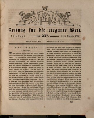 Zeitung für die elegante Welt Dienstag 3. Dezember 1833