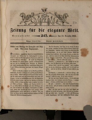 Zeitung für die elegante Welt Samstag 14. Dezember 1833