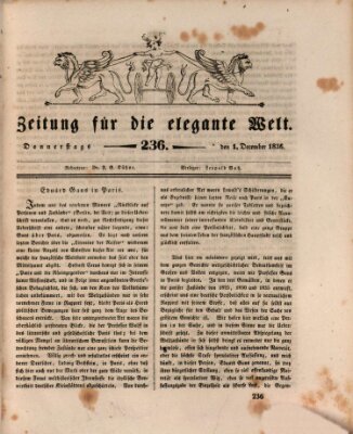 Zeitung für die elegante Welt Donnerstag 1. Dezember 1836