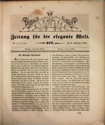 Zeitung für die elegante Welt Montag 6. November 1837