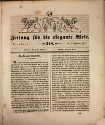 Zeitung für die elegante Welt Dienstag 7. November 1837