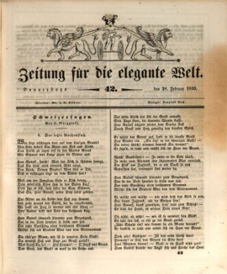 Zeitung für die elegante Welt Donnerstag 28. Februar 1839