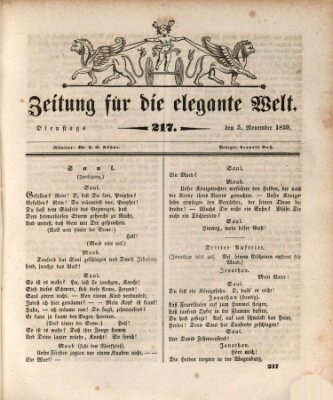 Zeitung für die elegante Welt Dienstag 5. November 1839