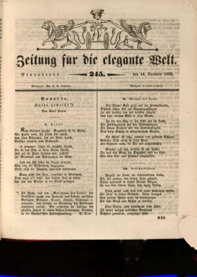 Zeitung für die elegante Welt Samstag 14. Dezember 1839