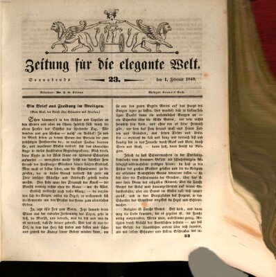 Zeitung für die elegante Welt Samstag 1. Februar 1840