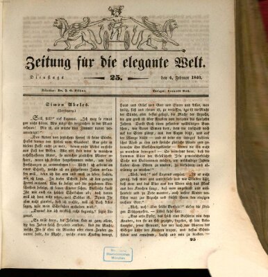 Zeitung für die elegante Welt Dienstag 4. Februar 1840