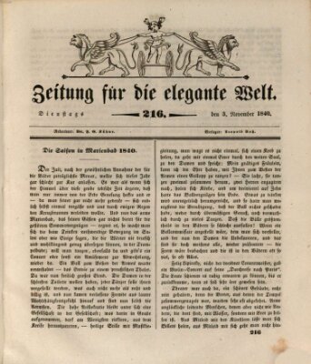 Zeitung für die elegante Welt Dienstag 3. November 1840