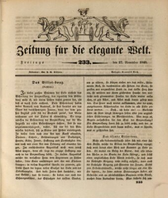 Zeitung für die elegante Welt Freitag 27. November 1840