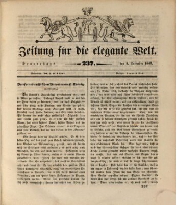 Zeitung für die elegante Welt Donnerstag 3. Dezember 1840