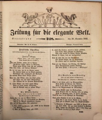 Zeitung für die elegante Welt Samstag 18. Dezember 1841