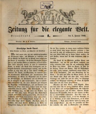 Zeitung für die elegante Welt Saturday 1. January 1842
