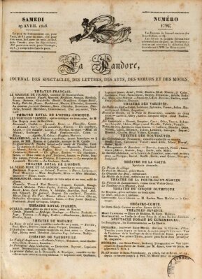 Le pandore Samstag 19. April 1828