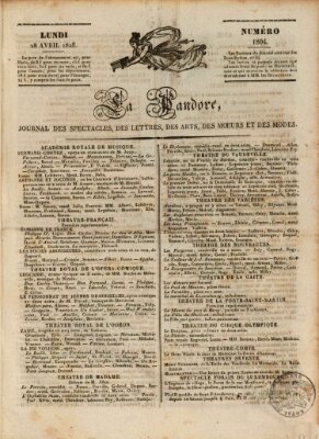 Le pandore Montag 28. April 1828