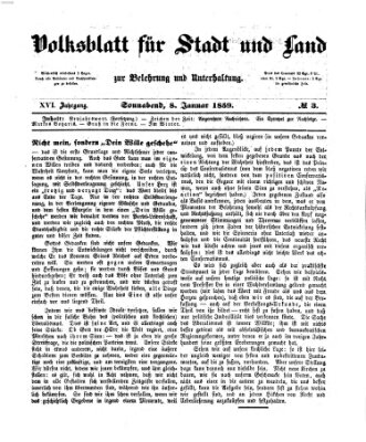 Volksblatt für Stadt und Land zur Belehrung und Unterhaltung Samstag 8. Januar 1859