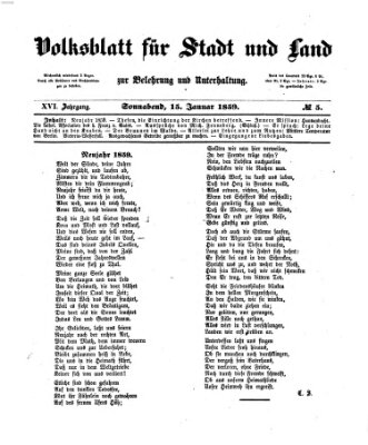 Volksblatt für Stadt und Land zur Belehrung und Unterhaltung Samstag 15. Januar 1859