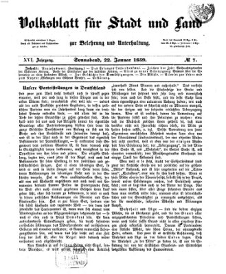 Volksblatt für Stadt und Land zur Belehrung und Unterhaltung Samstag 22. Januar 1859