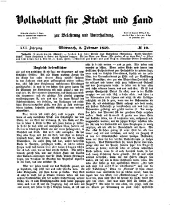 Volksblatt für Stadt und Land zur Belehrung und Unterhaltung Mittwoch 2. Februar 1859