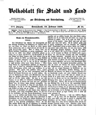 Volksblatt für Stadt und Land zur Belehrung und Unterhaltung Samstag 19. Februar 1859