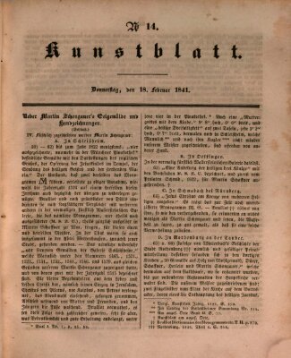 Morgenblatt für gebildete Leser. Kunstblatt (Morgenblatt für gebildete Stände) Donnerstag 18. Februar 1841