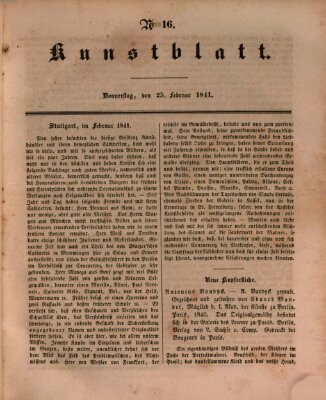 Morgenblatt für gebildete Leser. Kunstblatt (Morgenblatt für gebildete Stände) Donnerstag 25. Februar 1841