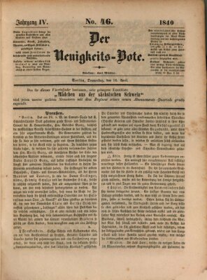 Der Neuigkeitsbote Donnerstag 16. April 1840