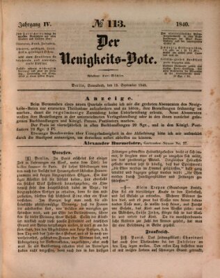 Der Neuigkeitsbote Samstag 19. September 1840