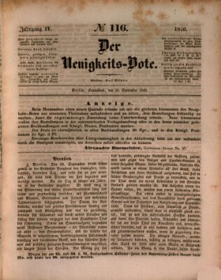 Der Neuigkeitsbote Samstag 26. September 1840