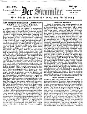 Der Sammler (Augsburger Abendzeitung) Samstag 5. Oktober 1850