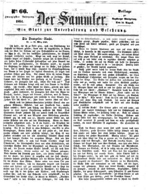 Der Sammler (Augsburger Abendzeitung) Samstag 16. August 1851