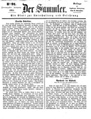 Der Sammler (Augsburger Abendzeitung) Samstag 15. November 1851