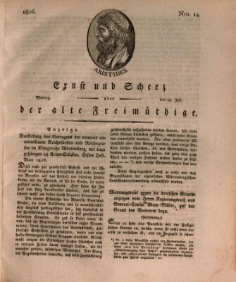 Ernst und Scherz oder Der alte Freimüthige Montag 29. Juli 1816