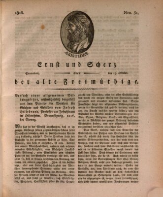 Ernst und Scherz oder Der alte Freimüthige Samstag 19. Oktober 1816