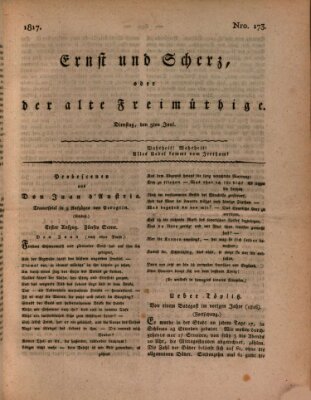 Ernst und Scherz oder Der alte Freimüthige Dienstag 3. Juni 1817