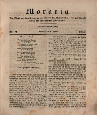 Moravia Montag 6. Januar 1840