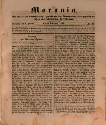 Moravia Donnerstag 4. Februar 1841