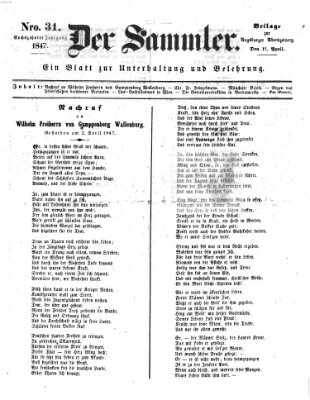 Der Sammler (Augsburger Abendzeitung) Samstag 17. April 1847