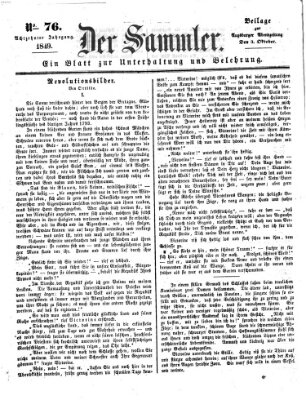 Der Sammler (Augsburger Abendzeitung) Mittwoch 3. Oktober 1849