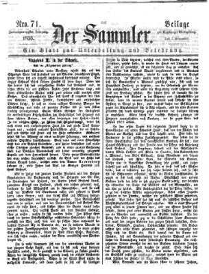 Der Sammler (Augsburger Abendzeitung) Mittwoch 7. September 1853