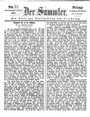 Der Sammler (Augsburger Abendzeitung) Donnerstag 15. September 1853