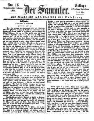 Der Sammler (Augsburger Abendzeitung) Mittwoch 1. März 1854