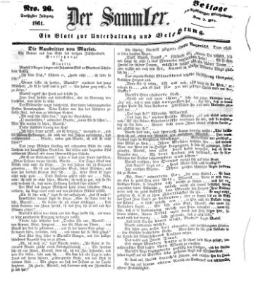 Der Sammler (Augsburger Abendzeitung) Samstag 2. März 1861