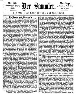 Der Sammler (Augsburger Abendzeitung) Dienstag 15. April 1862