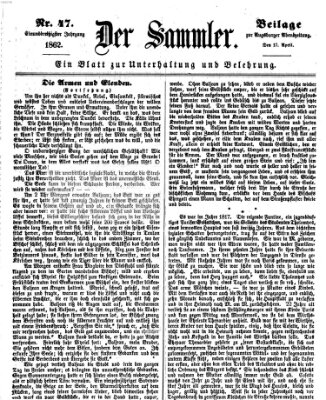 Der Sammler (Augsburger Abendzeitung) Donnerstag 17. April 1862