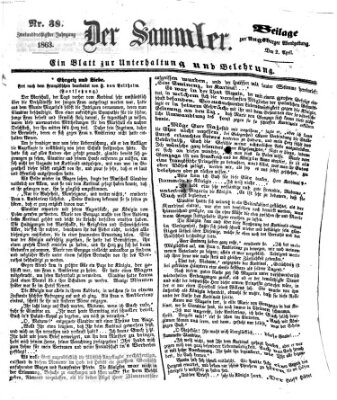 Der Sammler (Augsburger Abendzeitung) Donnerstag 2. April 1863