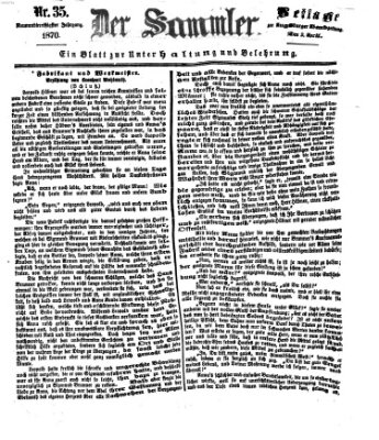 Der Sammler (Augsburger Abendzeitung) Samstag 2. April 1870