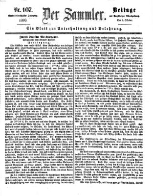 Der Sammler (Augsburger Abendzeitung) Samstag 1. Oktober 1870